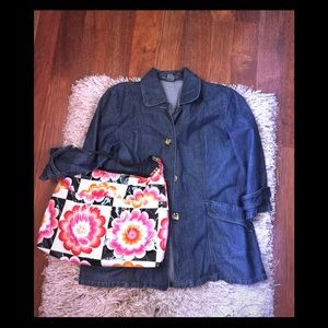 French Cuff denim jacket. 3/4 sleeve sz Lg